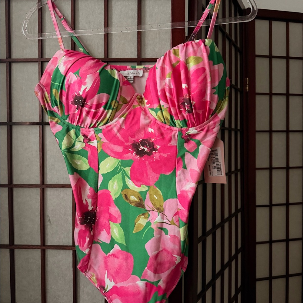 NWT Floral Pink and Green One Piece bodysuit.